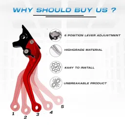 MOTO GENIUS Heavy Duty 6-Position Adjustable Clutch and Brake Lever Set for RE Bullet 350 | CNC Aluminum | Motorbike Hand Levers | Easy Install (Red) image 2