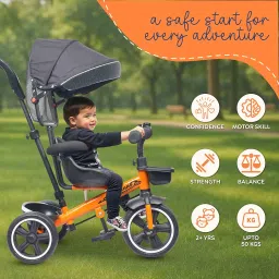 Luusa® TFT Hyper 500 PRO Canopy Plug N Play Tricycle/Baby Tricycle with Parental Control for Age Group 2+ Years Boys/Girls/Carrying Capacity Upto 30-KGS Proudly Made in India (Orange) image 2
