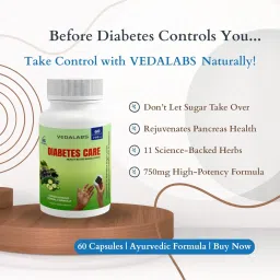 Vedalabs Diabetes Care – Herbal Blood Sugar Support Supplement – 750mg, 60 Veg Capsules – Supports Glucose Levels, Insulin Function & Energy – Strong Ayurvedic Formula image 2