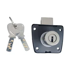 Cabinet Drawer Lock with Keys, Metal Construction, Black image 1
