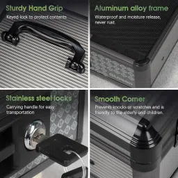 Cash Box with Lock, Money Box with Key Lock & Removable Coin Tray,Storage Lock Box Lockable Dorm Storage Trunk with Key Lock - Briefcase - Black (MEDIUM (8.26 * 5.3 * 11 inch)) image 4