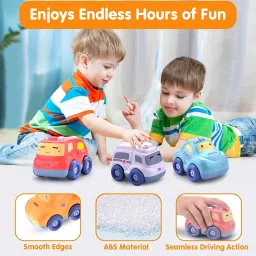 Kidology Push & Go Baby Car Toy Set, Friction Powered Pull Back Cars for Toddlers, 4-Pack with 3D Lights & Sounds, Fun Cartoon Trucks for Boys & Girls, Baby Toys 1+ Year Old image 4