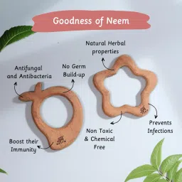 Ariro Wooden Teethers Shaped as Mango and Star for Baby Boy & Girl | Hand Crafted with Organic Neem Wood That Helps Boost Immunity & Aids in Digestion | Easy to Grasp & Chew image 2