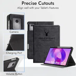 Robustrion Case for Lenovo Idea Tab Pro 12.7 inch Cover Case with [Pencil Holder], Deer Pattern Flip Cover for Lenovo Idea Tab Pro Cover 12.7 inch [Auto Sleep Wake Support] - Black image 5