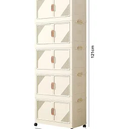 House of Quirk Plastic Storage Bins for Closet Organizers, Folding Storage Box, Stackable Storage Bins with Open Front Door, Collapsible Storage Bins 45cm (5 Layer, Beige) image 1
