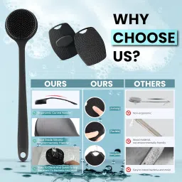 Porto Group 2-in-1 Silicone Body Scrubber for Bathing with Long Handle Bath Brush & Ergonomic Non-Slip Handheld Scrubber for Men & Women & Exfoliating Brush for Dead Skin Removal, Deep Massage (Black) image 4