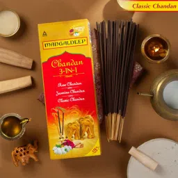Mangaldeep Chandan 3in1 Agarbatti - Soothing Fragrances of Classic Chandan, Rose Chandan & Jasmine Chandan (226g) image 4