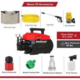 MeShear 2200W 180Bar High Pressure Washer with 10 Meter Hose Outlet Pipe 10 LTR/Min Flowrate Hoigh Pressure Washing Machine for Car, Bike and Home Cleaning Purpose.(1 Year Warranty) image 1