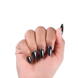 NAILWIND 30Pcs Short Almond chrome & Cat eye Nails, Press On Nails, Soft Gel Mirror Designs Glossy Nail's with Nail Glue, Reusable Glue On in 15 Sizes - 30PCS Stick On Nail Kit, Acrylic Nail for Women 14 - Black image 1