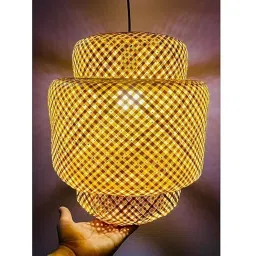 Bamboo Lampshade I Bamboo Wicker Hanging Lampshades | Bamboo Pendant Lamp | Boho Lamp Shades | Cane Lampshade | Rattan Lamp Shade | Bamboo Hanging Lamps |Size-(14 * 12In) (Set of 2) image 3