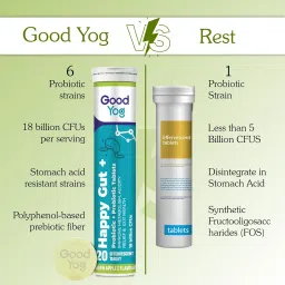 GoodYog Probiotics + Prebiotics Effervescent Tablets with No Added Sugar | For Acidity Relief, Gut Helath & Improved Metabolism | 18 Billion CFU Soy Free, Gluten Free Supplement for Men & Women - 20 Tablets image 4