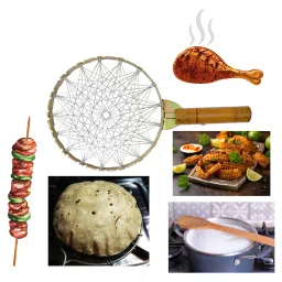 ASHMEN Bbq Grill Lpg Gas Saver Jali |Mini Gas Grill, Tandoor Channi, Gas Jali, Barbeque Grill Set, Gas Tandoor Grill With Wooden Handle, A Must For Every Home-(Made In India) (PACK OF 1) image 1