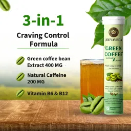 Jeevaveda Green Coffee Effervescent Tablets – Craving Control Formula with Green Coffee Bean Extract, Natural Caffeine, 400mg – 15 Tablets image 5