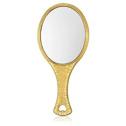 Victor Enterprises Portable Personal Makeup Plastic Oval Hand Mirror with Handle (Gold, 4 Inch) image 2