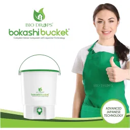 BIO Drops BOKASHI Bucket Indoor COMPOSTER, NO Foul Smell, NO Worms,NO Flies,30 Liters (White and Green) Advanced Japanese Technology image 4