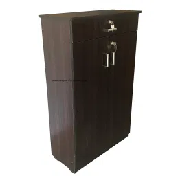 CASPIAN Engineered Wood Double Door Wooden Shoe Rack Coffee Brown | Pre-Assembled Vertical Furniture | Storage Organizer for Indoor/Outdoor Use | Cabinet with Key Lock, 4 Compartments & Drawer image 2