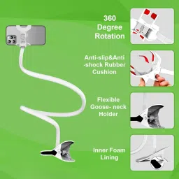 SWAPKART SWAPKART Flexible Mobile Tabletop Stand, Metal Built -for Video, Heavy Duty Foldable Lazy Bracket Clip Mount, Multi Angle Clamp for All Smartphones (White) image 5