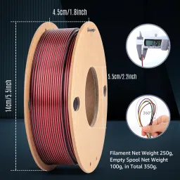 dikale Silk 3D Printing Filament PLA+ Dual Color Black Series Bundle 4-Pack - 1.75mm 3D Printing PLA Pro 250g (0.55lbs) x 4 Spools, Black+Red, Black+Purple, Black+Green, Black+Cyan Gold image 3