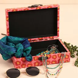 chumbak Red Mdf Live Slow Waterproof Canvas Trinket Decorative Box image 1