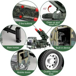 dikuji enterprise Missile Launcher Truck Military Vehicle Lights Sounds Pull Back Car metal image 5