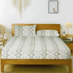 aurave Multicolor Abstract 250 TC Cotton King Fitted Bedsheet with 2 Pillow Covers image 2