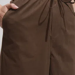 tokyo talkies Women Straight Fit Brown Pure Cotton Trousers image 5