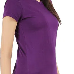 ap'pulse Pack of 2 Women Solid V Neck Pure Cotton Purple, Grey T-Shirt image 2