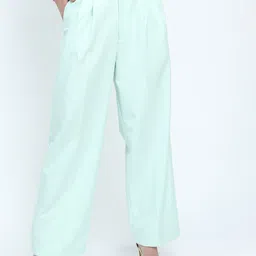 Women Regular Fit Green Cotton Blend Trousers-image-69
