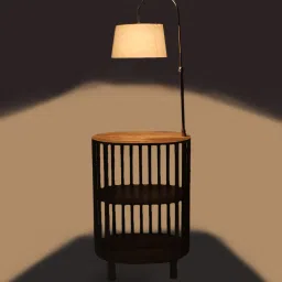 sapphire Unico White Iron Shade Shelf Floor Lamp With Wood Base image 4