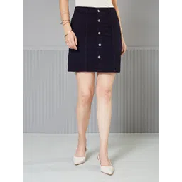 chemistry Women Solid Regular Dark Blue Skirt-picture-28