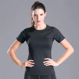 Women Solid Round Neck Polyester Black T-Shirt-image-28