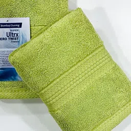 BOMBAY DYEING Lime Green 2 Pieces Pure Cotton 650 GSM Hand Towels image 1