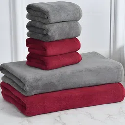 Cotton Bolls Textiles Grey & Maroon 6Pcs Microfiber 300 GSM Ultra Soft Towel Set image 4