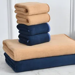 Cotton Bolls Textiles Brown & Navy Blue 6Pcs Microfiber 300 GSM Ultra Soft Towel Set image 3