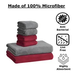 Cotton Bolls Textiles Maroon & Grey 6Pcs Microfiber 300 GSM Ultra Soft Towel Set image 3