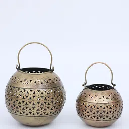 decorum Decorative Jali Set of 2 Multicolour Metal Hanging Tea Light Holder image 2