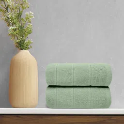 LABHAM Green 2 Pieces Striped 380 GSM Pure Cotton Bath Towels-image-4
