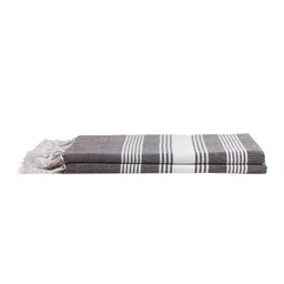 Arrabi Set Of 2 Grey & White Striped 210 GSM Cotton Handwoven Bath Towels image 5