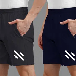 Pack of 2 Solid, Printed Men Dark Blue, Dark Grey Sports Shorts-image-6