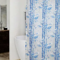 CASA-NEST Blue & White 9 Pieces Floral Bamboo Printed Shower Curtains With Hooks image 2