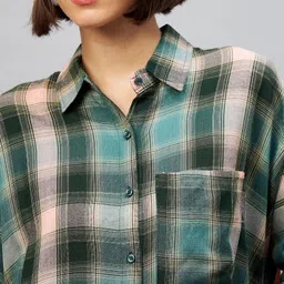 chimpaaanzee Women Oversized Fit Checkered Spread Collar Casual Shirt image 5