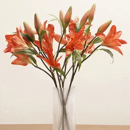 Pure Home and Living Orange Colored & Green Lily Artificial Flowers-image-2