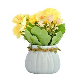 TAYHAA White & Yellow Artificial Flowers With Ceramic Pot image 3