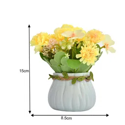 TAYHAA White & Yellow Artificial Flowers With Ceramic Pot image 4