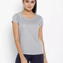 houseofcommon Women Solid Round Neck Polyester Grey T-Shirt-picture-39