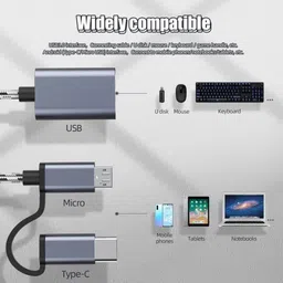 SANNO WORLD Grey 2 in 1 OTG Adapter Cable Micro USB + USB C to USB 3.0 Female Connector Cable Phone Converter image 3