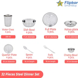Pack of 32 Stainless Steel Flipkart SmartBuy Dinner Set image 3