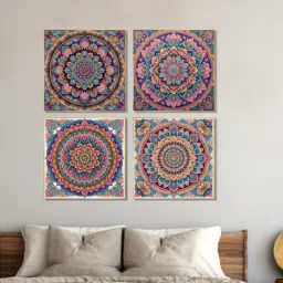 nestroots Mandala Flower Canvas Set Printed Wall Painting Set of 4 Gold Frame-picture-10
