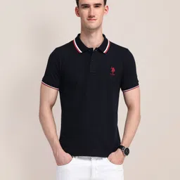 u.s. polo assn. Men Solid Polo Neck Pure Cotton Black T-Shirt-picture-44