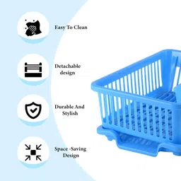 shyam creation Dish Drainer Kitchen Rack Plastic Dish Drainer Rack with Tray & Utensil Stand for Kitchen Sink (Blue) Plastic image 4
